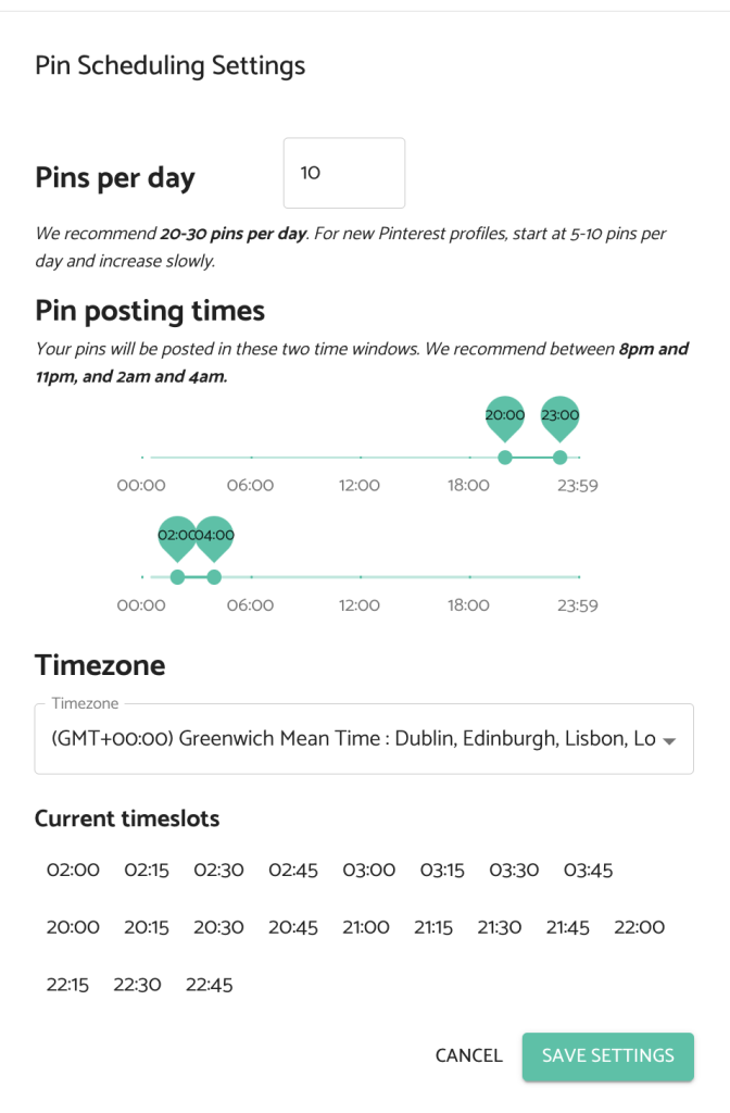 Pin Generator scheduling tool Image.