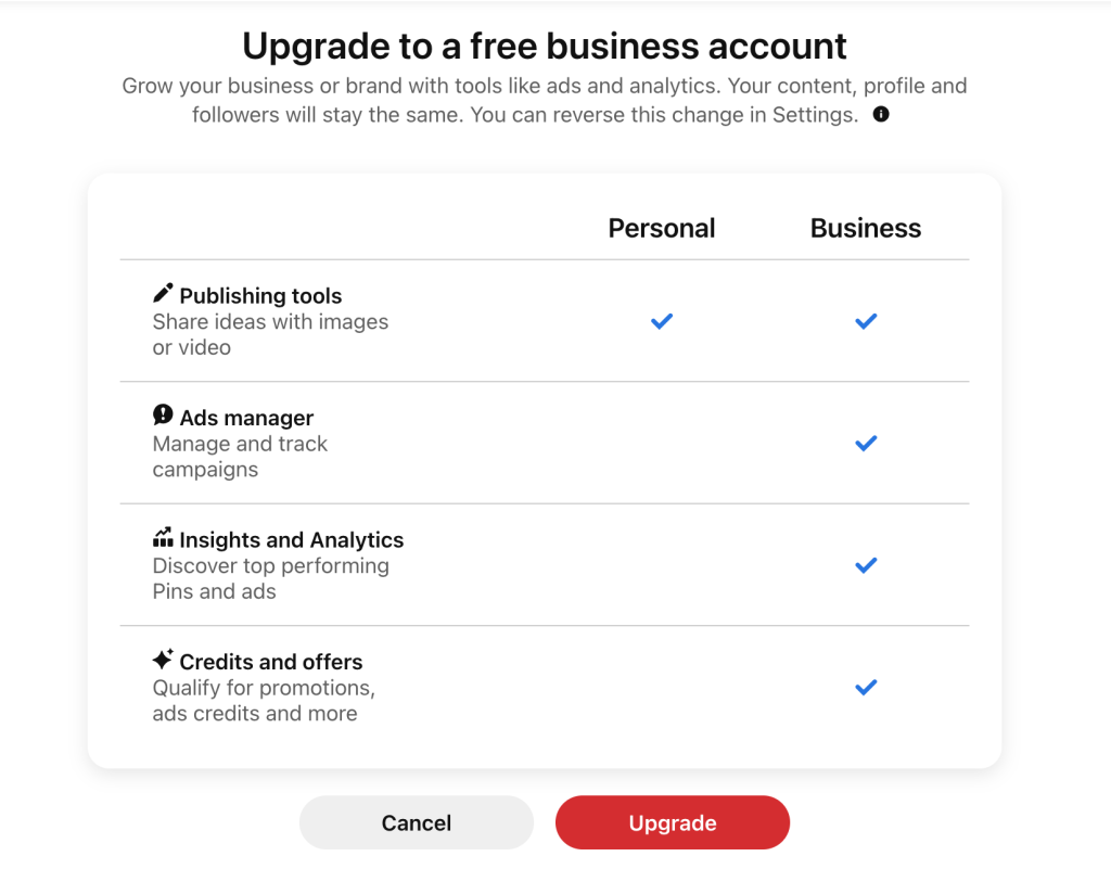 Upgrade your Personal Pinterest account to a Business account 