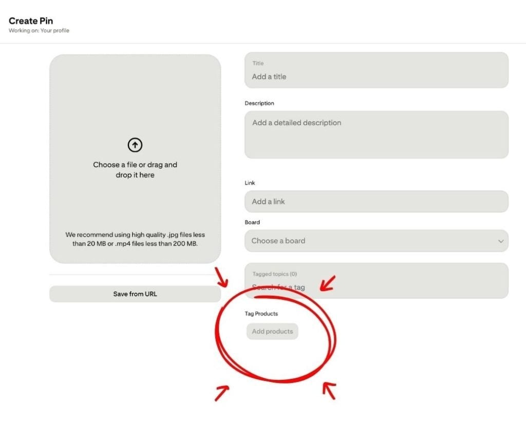 Pinterest Product Tagging - screen of pin creation