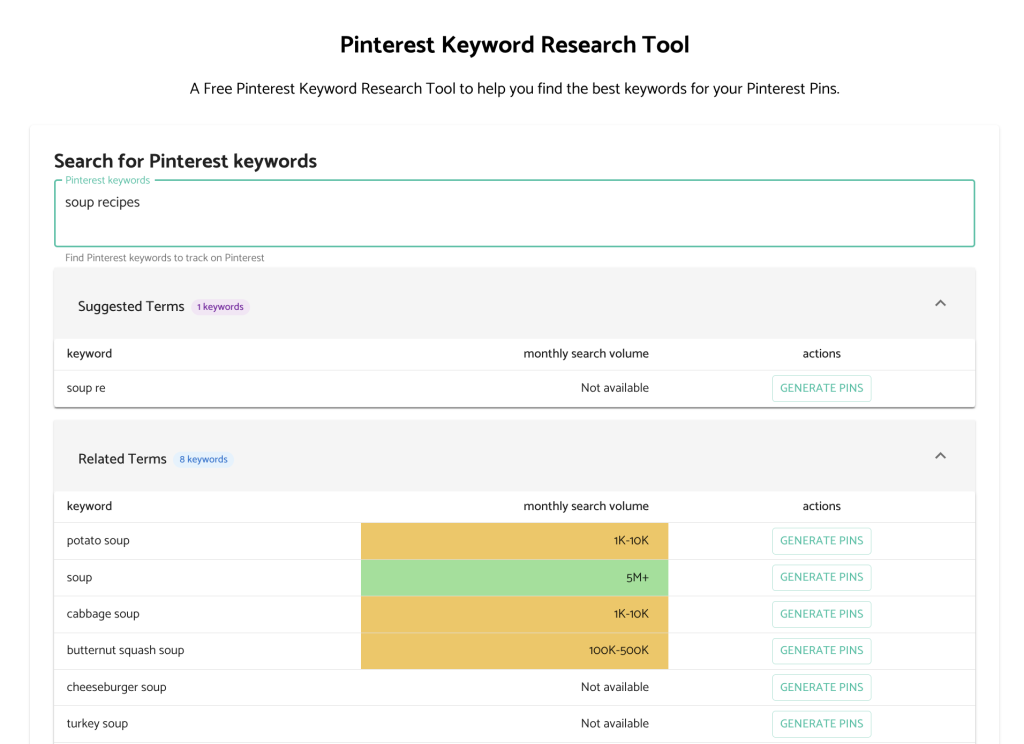 Pin Generator Pinterest Keyword Research Tool