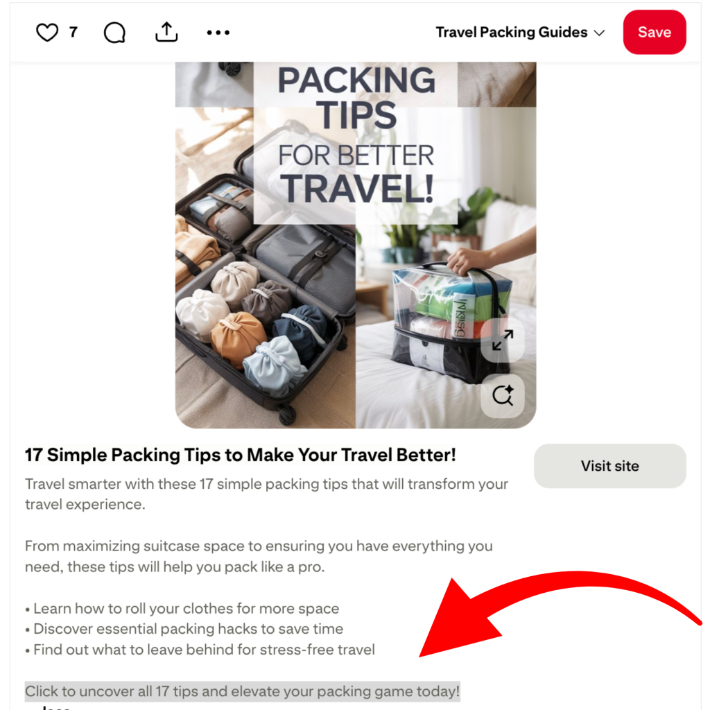 Example of Pinterest CTA - Text in Caption