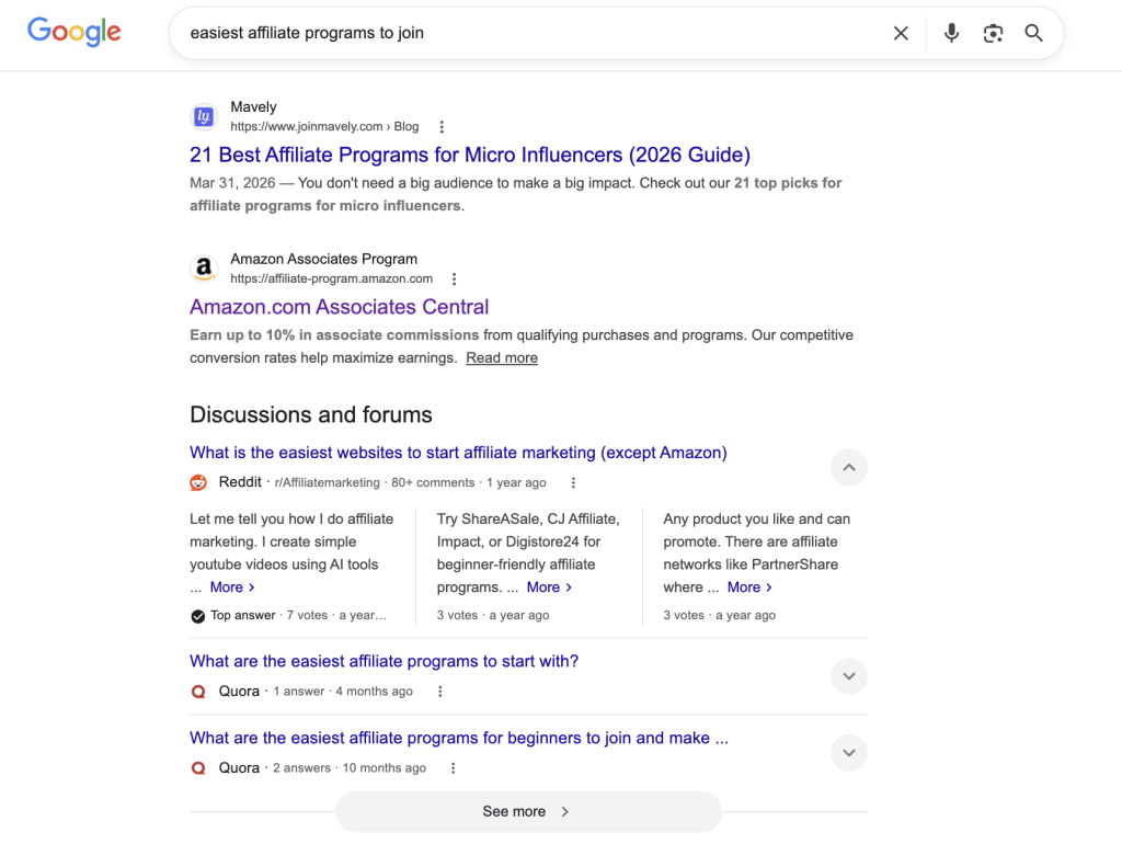 Google Search for Affiliate Programs

