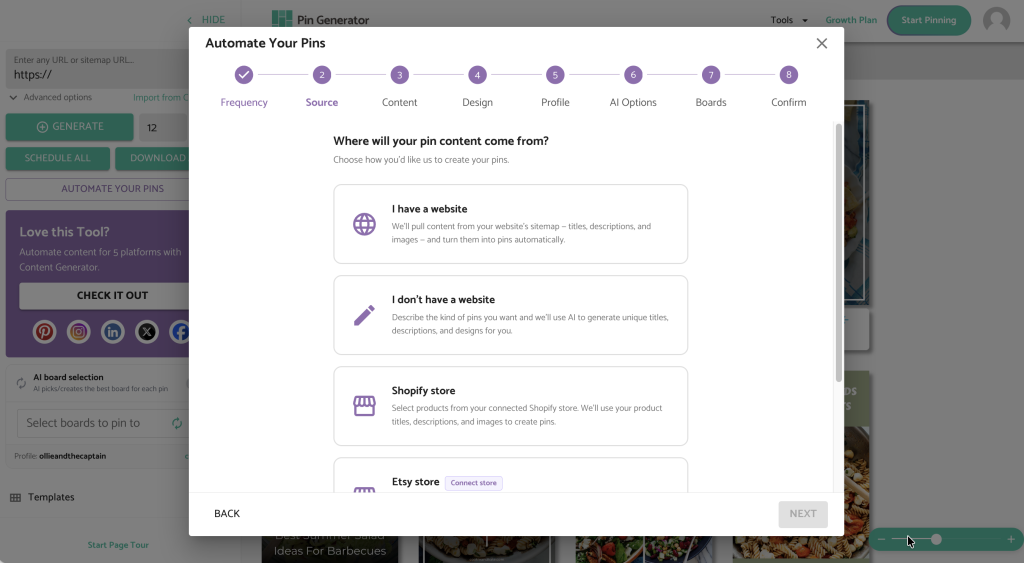 Example of how to connect your site to Pin Generator automation workflow
