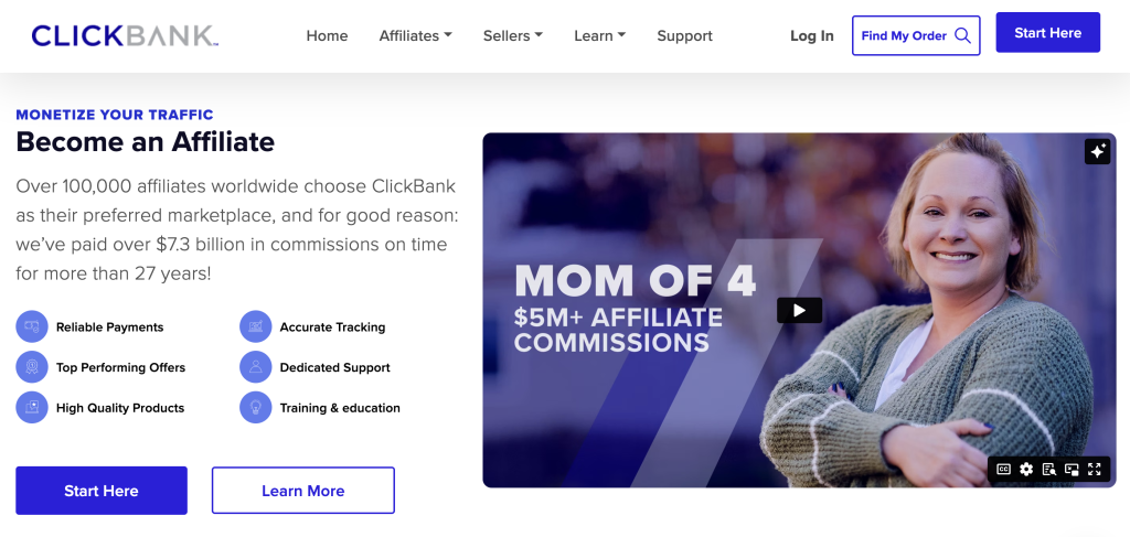 Screenshot of ClickBank Website